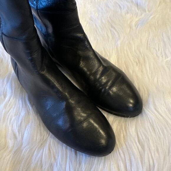Stuart Weitzman Elf Over The Knee High Boots Leather Hidden Wedge Riding Black - Picture 12 of 13